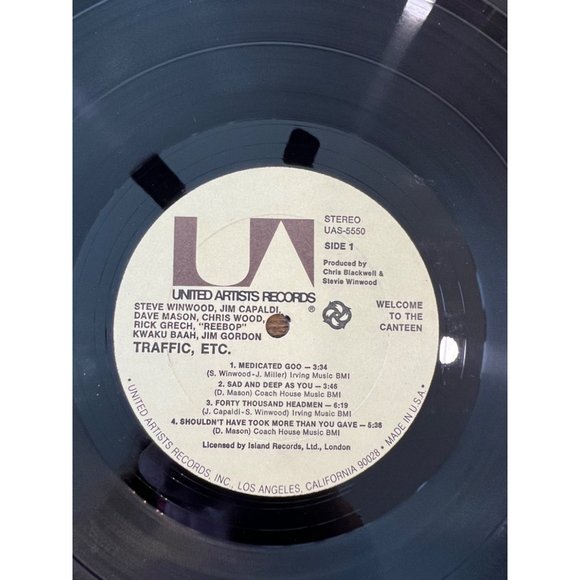 Traffic "Welcome To The Canteen" United Artists Vinyl Record UAS-5550 Rock Album - Picture 5 of 6